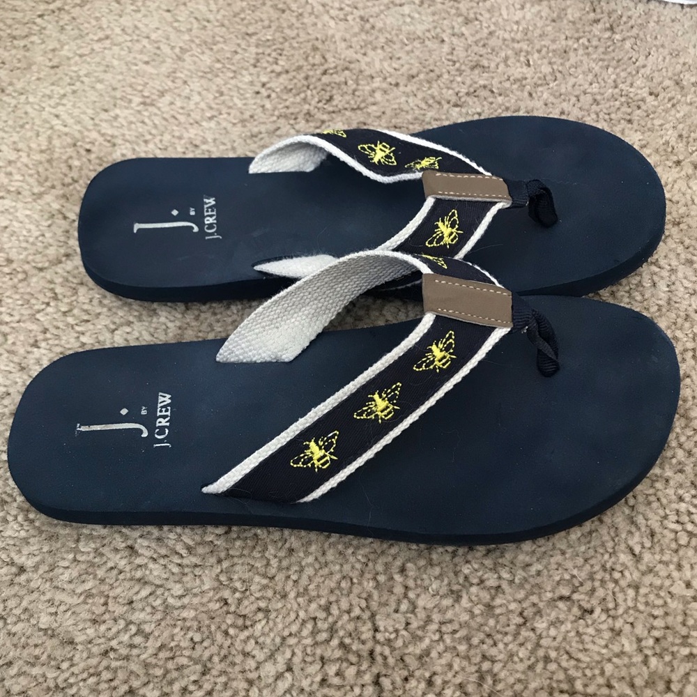 J. Crew Embroidered Navy Flip Flops